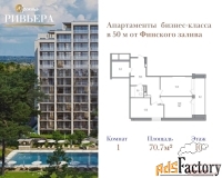1 - комн.  квартира, 70.7 м², 10/12 эт.