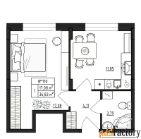 1 - комн.  квартира, 36.83 м², 1/4 эт.